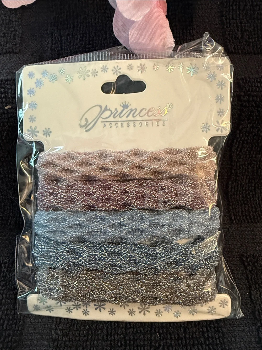 Shimmery Braided Elastic Hair Ties - Pink & Silver